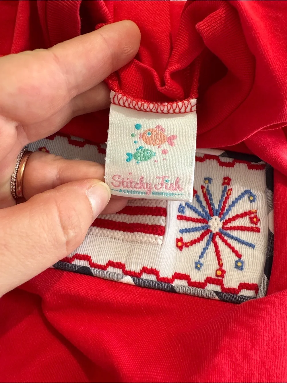 Stitchy Fish Red, White & Blue Set with Flag and Firework Smock Size 18 months